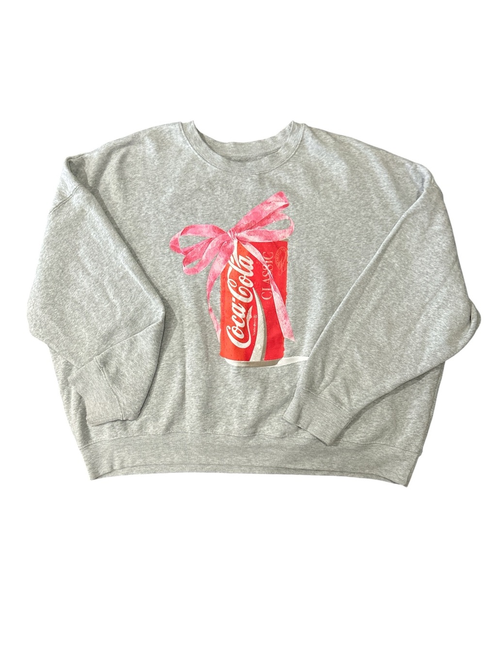 Coca Cola Grey Crewneck with Red Can Graphic and Pink Bow sz XXL